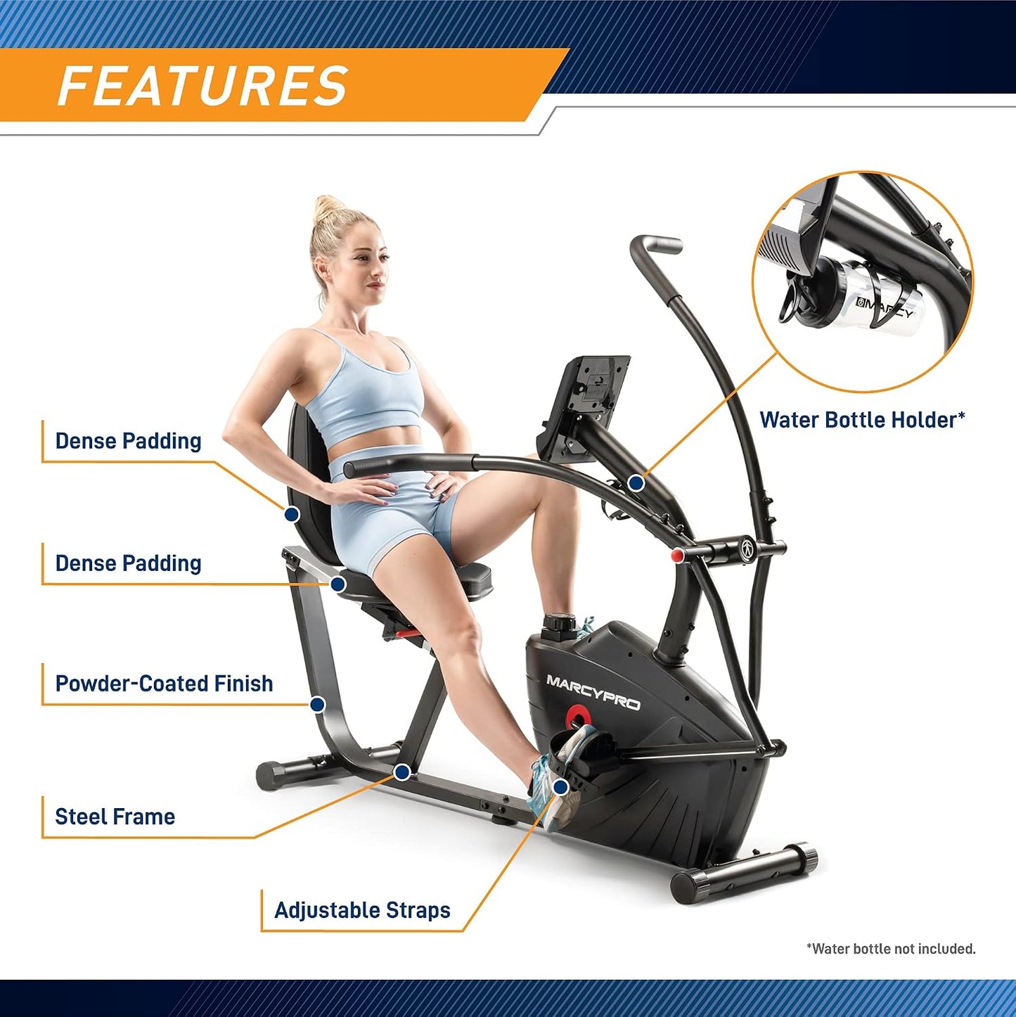 Dual Action Cross Training Recumbent Exercise Bike with Arm Exercisers, Gym Equipment for Work from Home Fitness, Black JX-7301