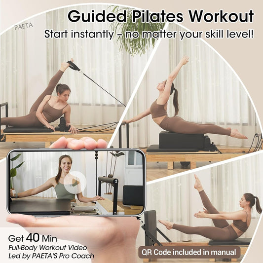 Pilates Reformer,  92" Wooden Pilates Reformer Machine with Springs, Pilates Machines for Home Use and Studio, Pilates Equipment with Sitting Box, Jump Board and Accessories