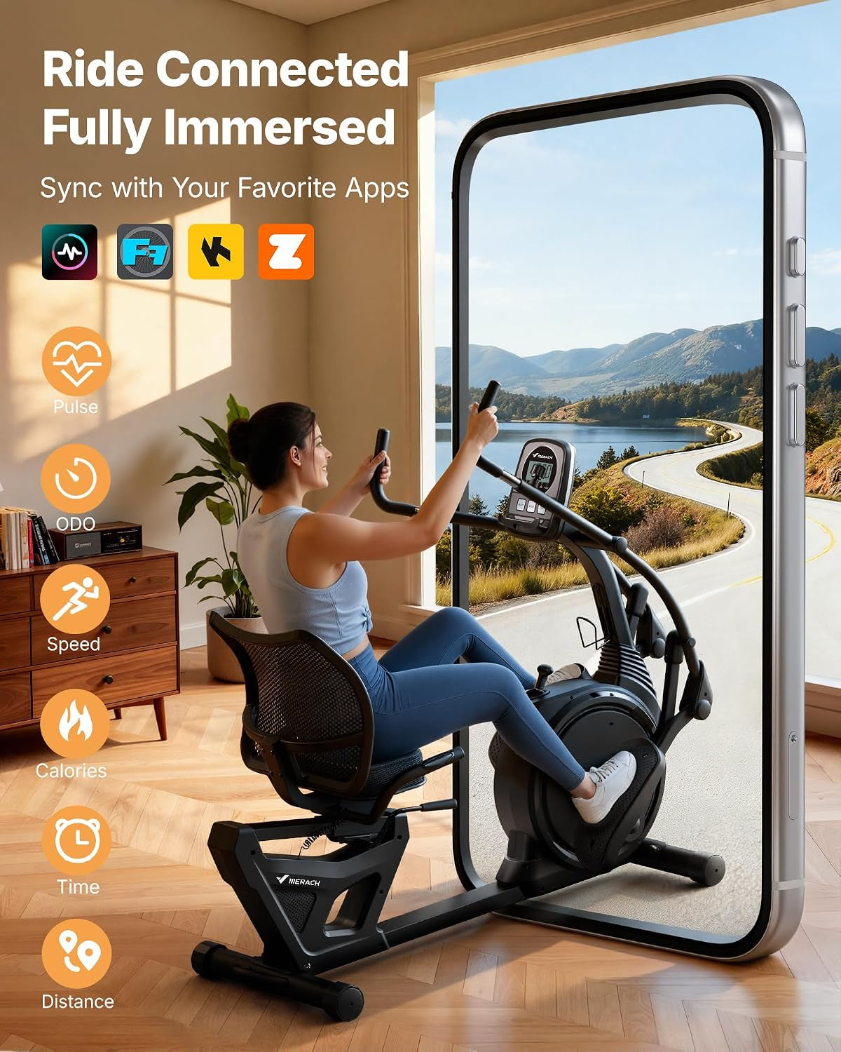 Recumbent Exercise Bike, Stationary Bikes for Home with Bluetooth Exclusive App, Magnetic Resistance, Recumbent Cross Trainer with Multi-Position Adjustable Handle for Full-Body Workout