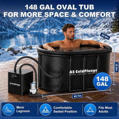 1/3 HP Ice Bath Chiller & 148 Gal Oval Cold Plunge Tub Kit | Cold Plunge Chiller with External Pump & Filter, XXL Upgraded Ice Pod, Cold Plunge Tub with Chiller for Cold Therapy Recovery