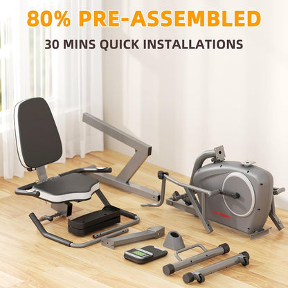 Recumbent Elliptical Cross Trainer with Arms for Full Body Workout | Fit 5’2”-6’5”, 450 LBS Weight Capacity, for Seniors & Rehab, Bluetooth App Connectivity, Back-Lit LED Display, Easy on & Off