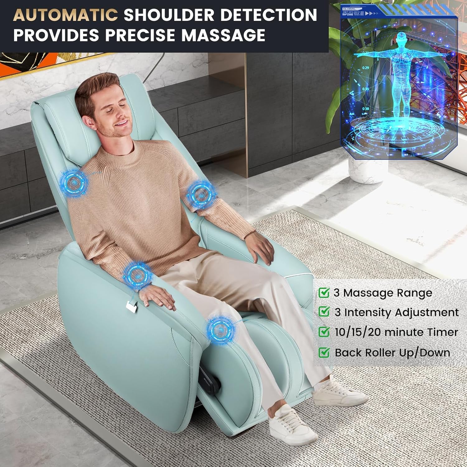 Massage Chair, Full Body Zero Gravity Massage Recliner with SL Track, Waist Heater, Calf Airbag, Automatic Shoulder Detection, Remote Control, Wheels, Pillow, Installation Free (Green)