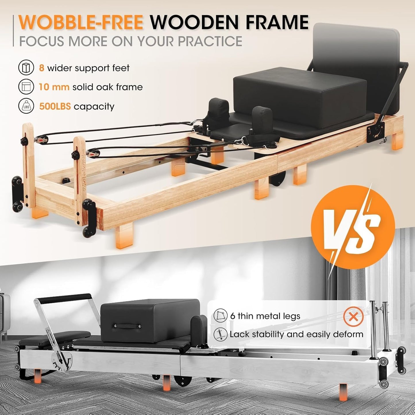 Pilates Reformer,  92" Wooden Pilates Reformer Machine with Springs, Pilates Machines for Home Use and Studio, Pilates Equipment with Sitting Box, Jump Board and Accessories