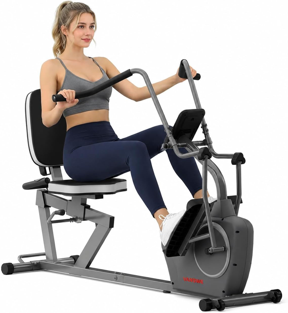 Recumbent Elliptical Cross Trainer with Arms for Full Body Workout | Fit 5’2”-6’5”, 450 LBS Weight Capacity, for Seniors & Rehab, Bluetooth App Connectivity, Back-Lit LED Display, Easy on & Off
