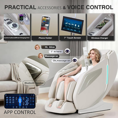 4D Massage Chair Full Body Zero Gravity Sl-Track Body Scan & Stretch, Beige | 40 Airbags, Heat & Zero Gravity Recliner - Shiatsu, Knead, Foot Rollers, Voice & App Control, 15 Auto Modes & 9 Techniques