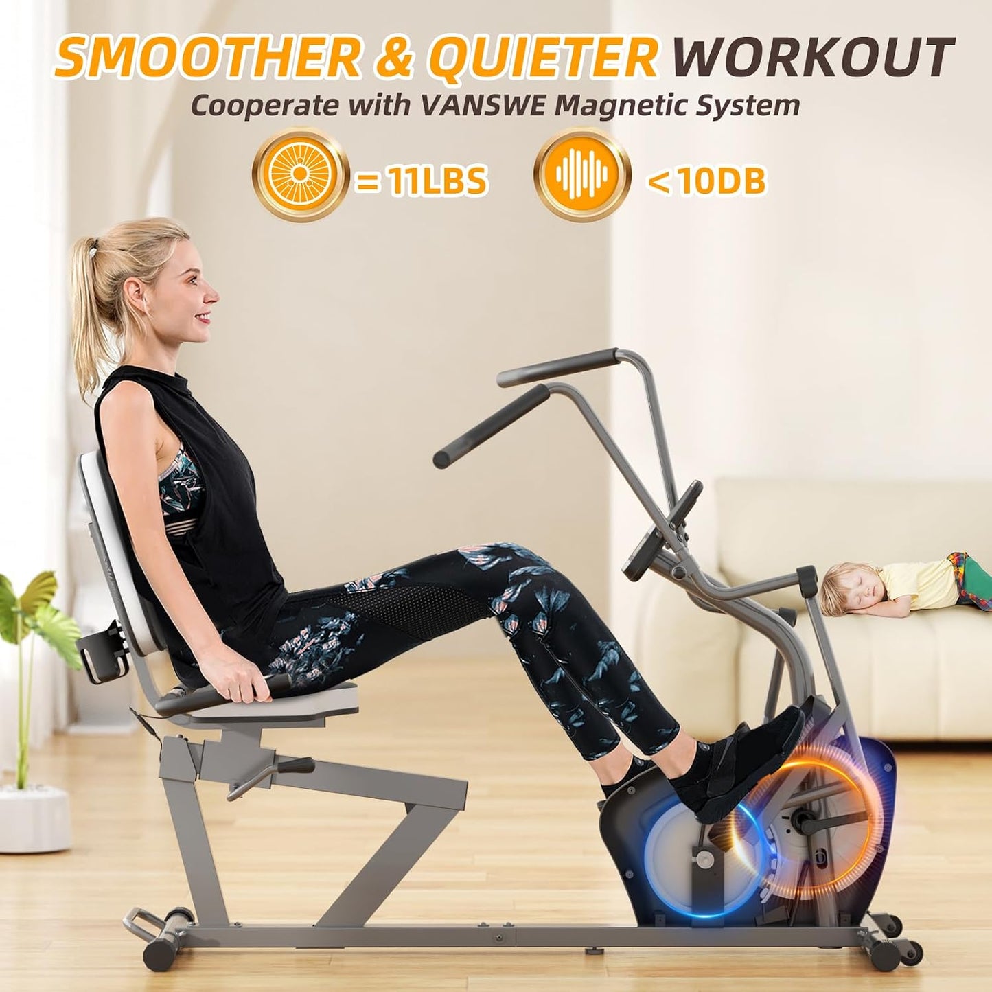 Recumbent Elliptical Cross Trainer with Arms for Full Body Workout | Fit 5’2”-6’5”, 450 LBS Weight Capacity, for Seniors & Rehab, Bluetooth App Connectivity, Back-Lit LED Display, Easy on & Off