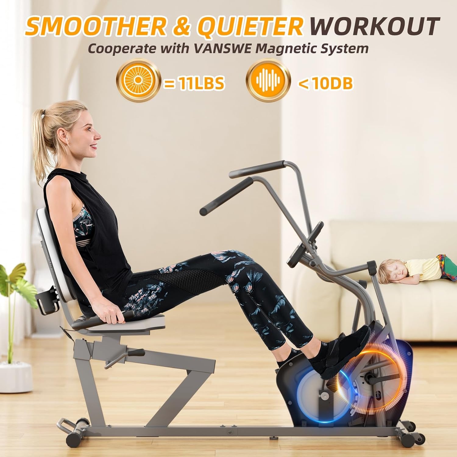 Recumbent Elliptical Cross Trainer with Arms for Full Body Workout | Fit 5’2”-6’5”, 450 LBS Weight Capacity, for Seniors & Rehab, Bluetooth App Connectivity, Back-Lit LED Display, Easy on & Off
