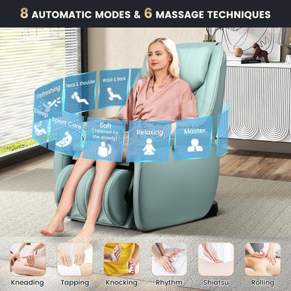 Massage Chair, Full Body Zero Gravity Massage Recliner with SL Track, Waist Heater, Calf Airbag, Automatic Shoulder Detection, Remote Control, Wheels, Pillow, Installation Free (Green)