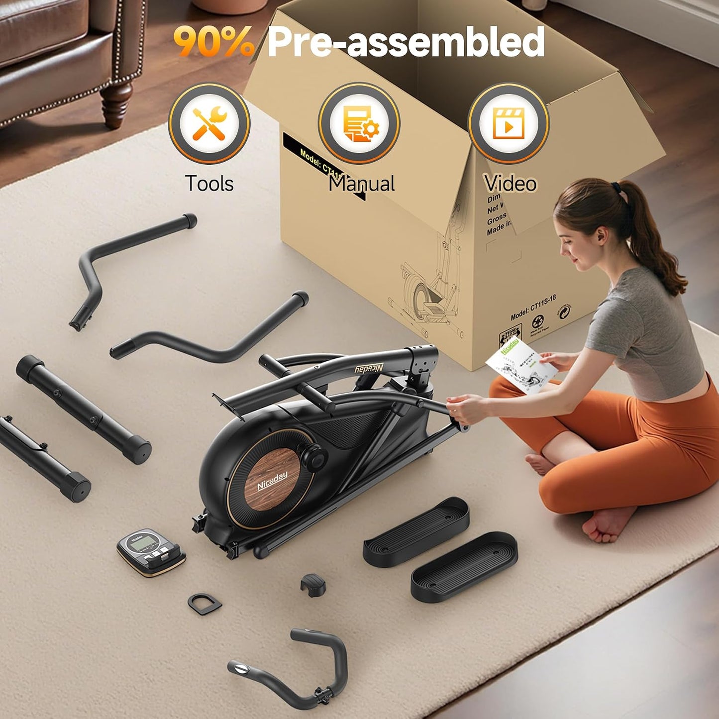 Elliptical Exercise Machine, Elliptical Machine for Home, Magnetic Elliptical Trainer with 15.5IN-19IN Stride, 16 Resistance Levels, 400LBS Loading Capacity, Support Kinomap APP