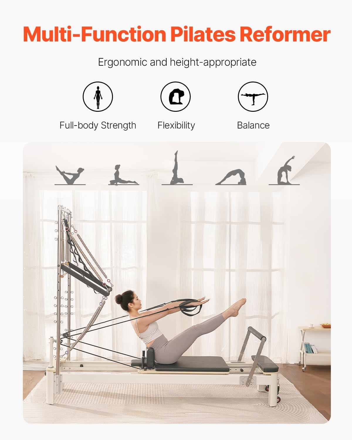 Pilates Reformer Foldable, Suitable for Intermediate and Beginners Users, Pilates Equipment for Home Gym Studio Use with 4 Adjustable Resistance Spring, up to 400 LBS