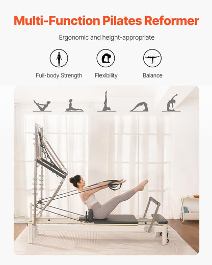 Pilates Reformer Foldable, Suitable for Intermediate and Beginners Users, Pilates Equipment for Home Gym Studio Use with 4 Adjustable Resistance Spring, up to 400 LBS