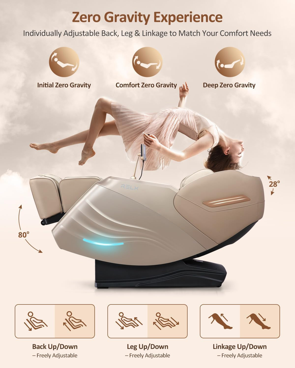 Massage Chair Full Body with Body Scan, Zero Gravity, Sl-Track, Cream | 20 Modes Shiatsu Massage Chair Built-In Heat System, Airbag Massage with Deep Yoga Stretch, Calfrest Extension and AI Control