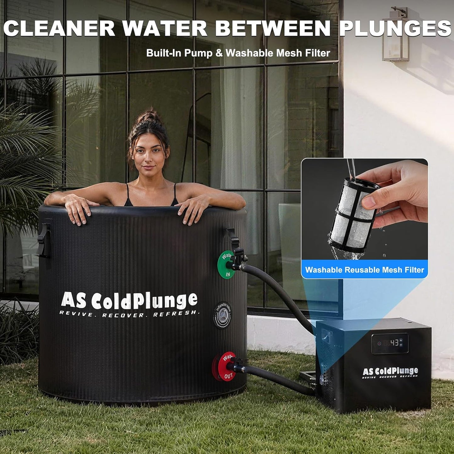 1/3 HP Ice Bath Chiller & 120 Gal Cold Plunge Tub Kit | Built-In Pump & Filter, 42°F Cooling, XL Insulated Ice Pod Pro with Step Stool, Cold Plunge Tub with Chiller for Cold Therapy