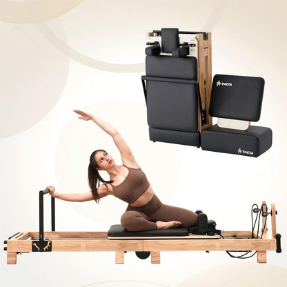 Pilates Reformer,  92" Wooden Pilates Reformer Machine with Springs, Pilates Machines for Home Use and Studio, Pilates Equipment with Sitting Box, Jump Board and Accessories