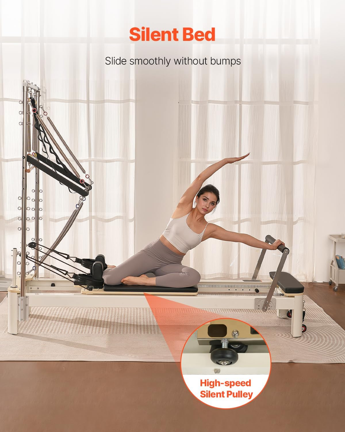 Pilates Reformer Foldable, Suitable for Intermediate and Beginners Users, Pilates Equipment for Home Gym Studio Use with 4 Adjustable Resistance Spring, up to 400 LBS