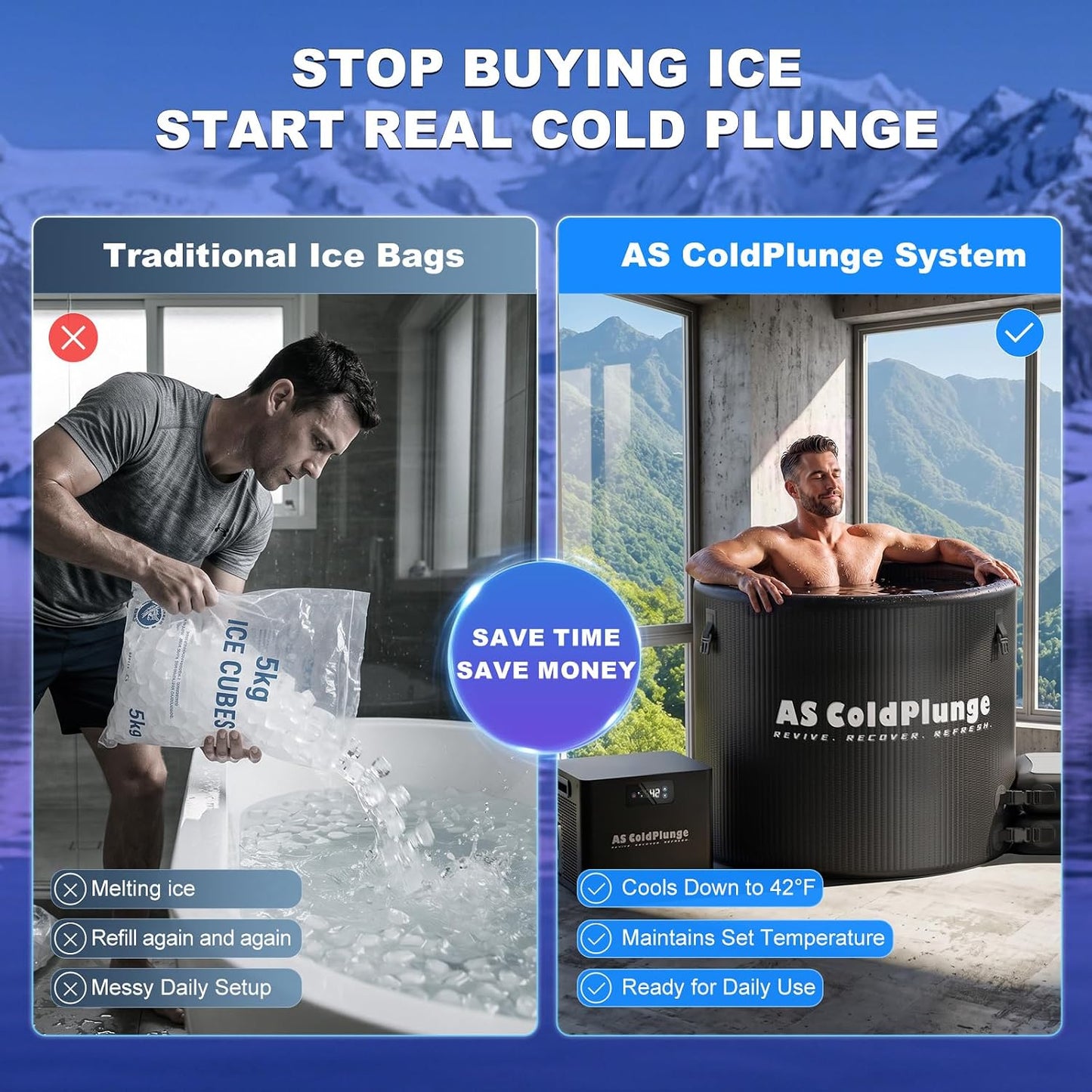 1/3 HP Ice Bath Chiller & 120 Gal Cold Plunge Tub Kit | Built-In Pump & Filter, 42°F Cooling, XL Insulated Ice Pod Pro with Step Stool, Cold Plunge Tub with Chiller for Cold Therapy