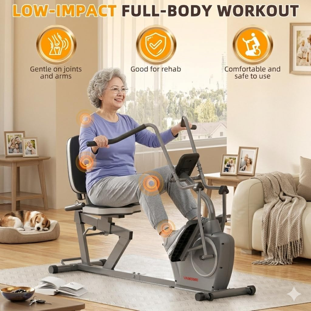 Recumbent Elliptical Cross Trainer with Arms for Full Body Workout | Fit 5’2”-6’5”, 450 LBS Weight Capacity, for Seniors & Rehab, Bluetooth App Connectivity, Back-Lit LED Display, Easy on & Off
