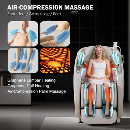 4D Massage Chair Full Body Zero Gravity Sl-Track Body Scan & Stretch, Beige | 40 Airbags, Heat & Zero Gravity Recliner - Shiatsu, Knead, Foot Rollers, Voice & App Control, 15 Auto Modes & 9 Techniques