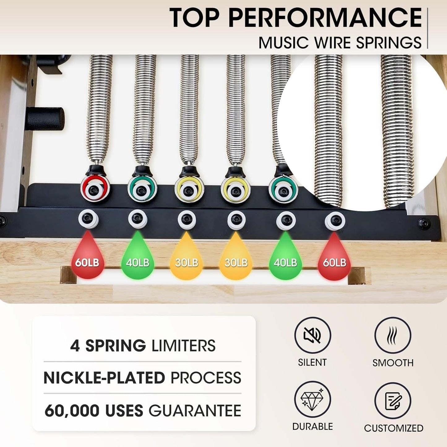 Pilates Reformer,  92" Wooden Pilates Reformer Machine with Springs, Pilates Machines for Home Use and Studio, Pilates Equipment with Sitting Box, Jump Board and Accessories