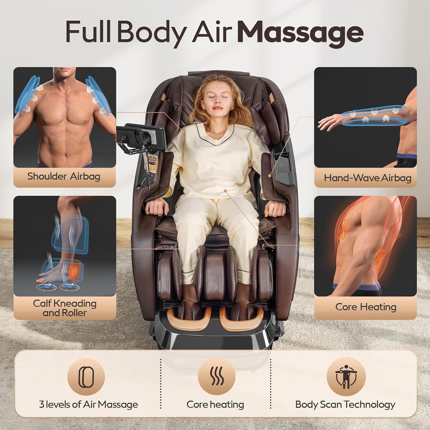 4D Massage Chairs Full Body,Zero Gravity Sl-Track Shiatsu Massage Chair Recliner,Core Heating,20 Massage Techniques,Deep Yoga Stretch,Foot Rollers, Ai Voice,Touch Screen,Wireless Charging