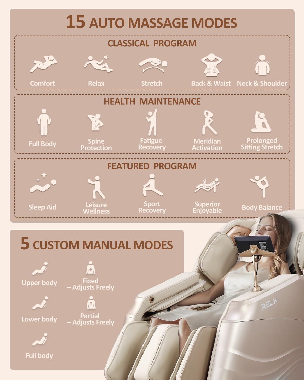 Massage Chair Full Body with Body Scan, Zero Gravity, Sl-Track, Cream | 20 Modes Shiatsu Massage Chair Built-In Heat System, Airbag Massage with Deep Yoga Stretch, Calfrest Extension and AI Control