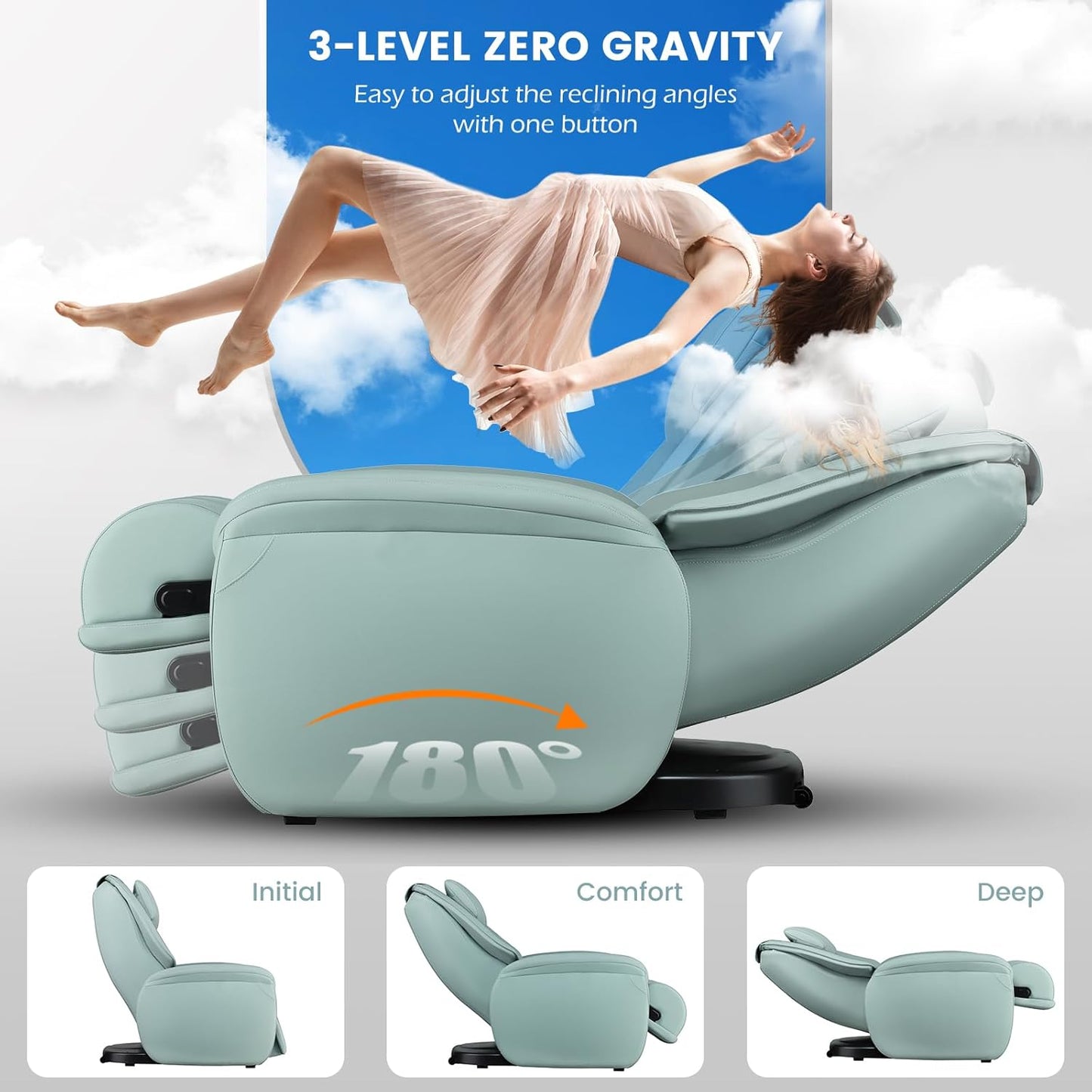 Massage Chair, Full Body Zero Gravity Massage Recliner with SL Track, Waist Heater, Calf Airbag, Automatic Shoulder Detection, Remote Control, Wheels, Pillow, Installation Free (Green)