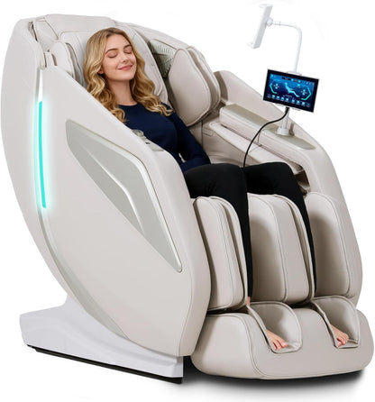 4D Massage Chair Full Body Zero Gravity Sl-Track Body Scan & Stretch, Beige | 40 Airbags, Heat & Zero Gravity Recliner - Shiatsu, Knead, Foot Rollers, Voice & App Control, 15 Auto Modes & 9 Techniques
