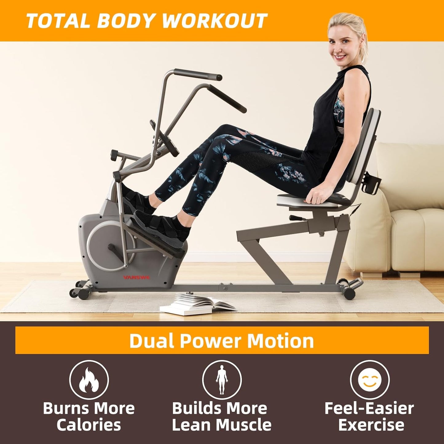 Recumbent Elliptical Cross Trainer with Arms for Full Body Workout | Fit 5’2”-6’5”, 450 LBS Weight Capacity, for Seniors & Rehab, Bluetooth App Connectivity, Back-Lit LED Display, Easy on & Off