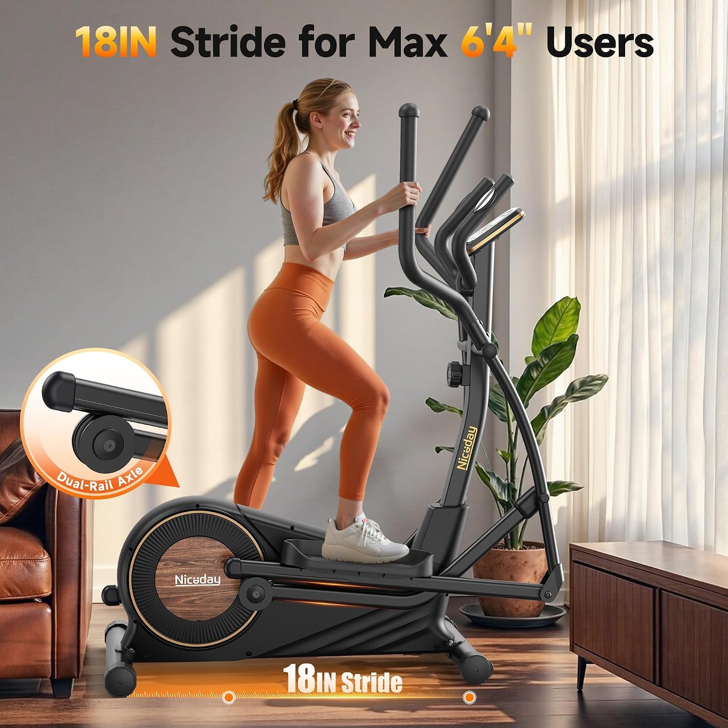 Elliptical Exercise Machine, Elliptical Machine for Home, Magnetic Elliptical Trainer with 15.5IN-19IN Stride, 16 Resistance Levels, 400LBS Loading Capacity, Support Kinomap APP