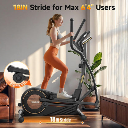 Elliptical Exercise Machine, Elliptical Machine for Home, Magnetic Elliptical Trainer with 15.5IN-19IN Stride, 16 Resistance Levels, 400LBS Loading Capacity, Support Kinomap APP