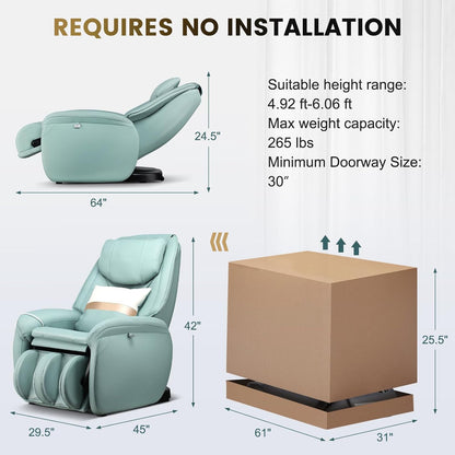 Massage Chair, Full Body Zero Gravity Massage Recliner with SL Track, Waist Heater, Calf Airbag, Automatic Shoulder Detection, Remote Control, Wheels, Pillow, Installation Free (Green)
