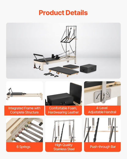 Pilates Reformer Foldable, Suitable for Intermediate and Beginners Users, Pilates Equipment for Home Gym Studio Use with 4 Adjustable Resistance Spring, up to 400 LBS