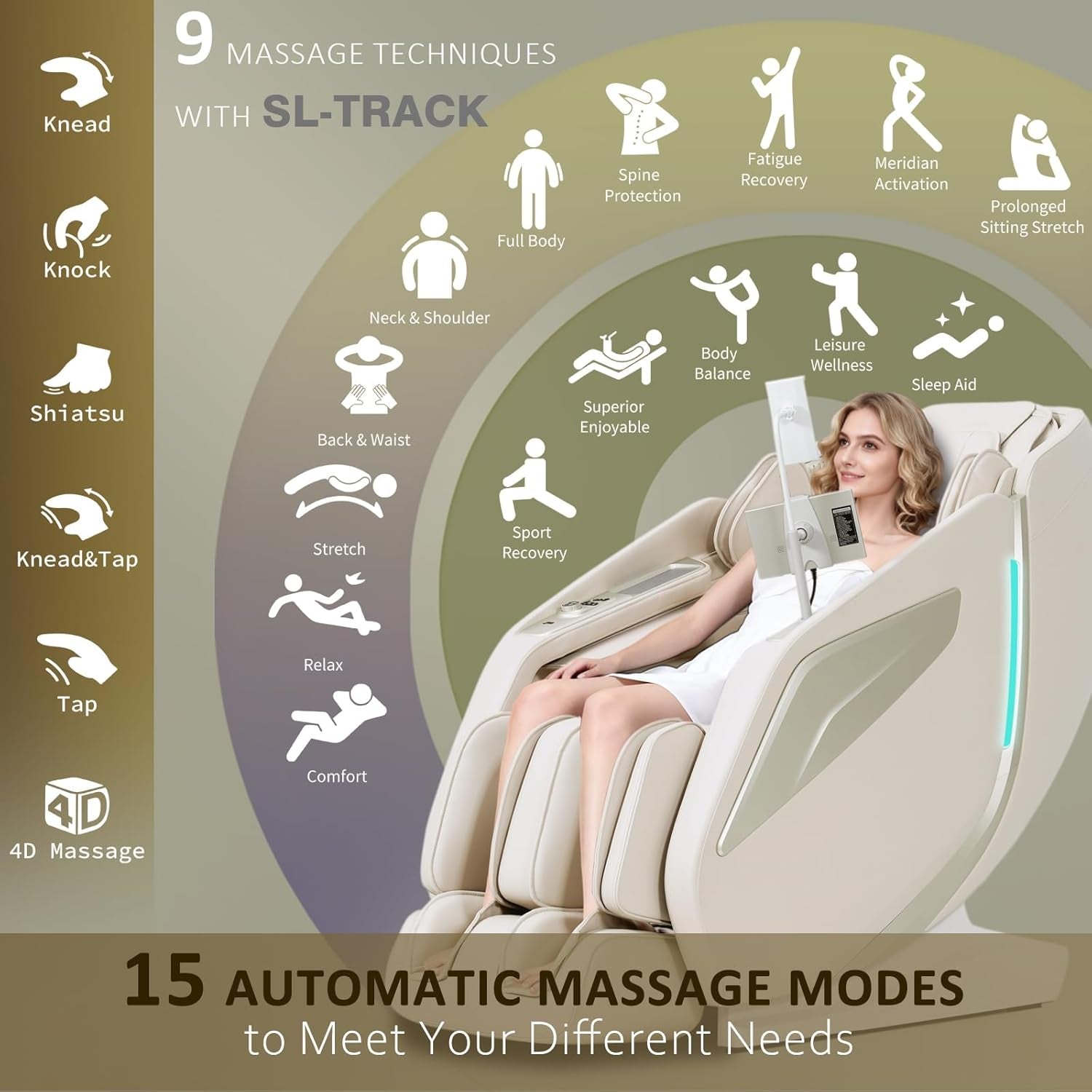 4D Massage Chair Full Body Zero Gravity Sl-Track Body Scan & Stretch, Beige | 40 Airbags, Heat & Zero Gravity Recliner - Shiatsu, Knead, Foot Rollers, Voice & App Control, 15 Auto Modes & 9 Techniques