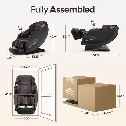 4D Massage Chairs Full Body,Zero Gravity Sl-Track Shiatsu Massage Chair Recliner,Core Heating,20 Massage Techniques,Deep Yoga Stretch,Foot Rollers, Ai Voice,Touch Screen,Wireless Charging