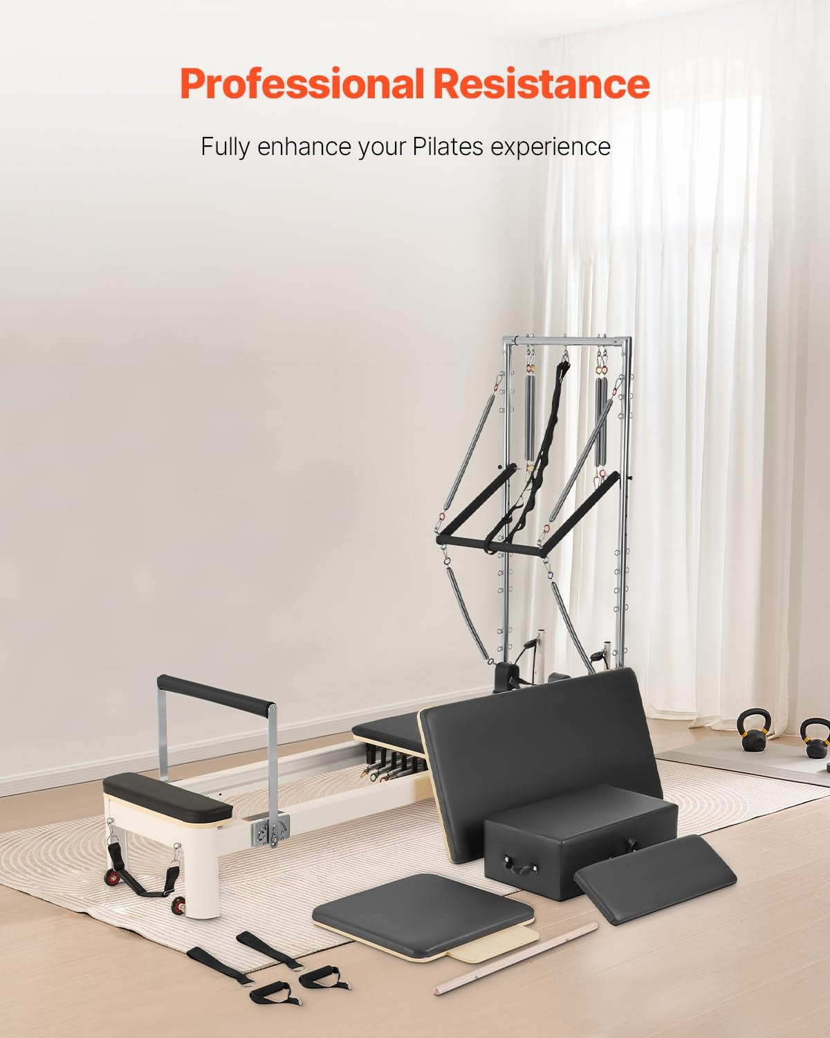 Pilates Reformer Foldable, Suitable for Intermediate and Beginners Users, Pilates Equipment for Home Gym Studio Use with 4 Adjustable Resistance Spring, up to 400 LBS