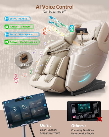 Massage Chair Full Body with Body Scan, Zero Gravity, Sl-Track, Cream | 20 Modes Shiatsu Massage Chair Built-In Heat System, Airbag Massage with Deep Yoga Stretch, Calfrest Extension and AI Control