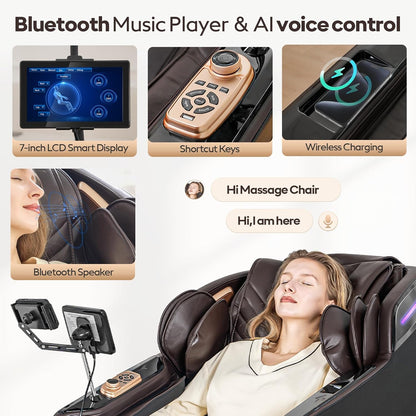 4D Massage Chairs Full Body,Zero Gravity Sl-Track Shiatsu Massage Chair Recliner,Core Heating,20 Massage Techniques,Deep Yoga Stretch,Foot Rollers, Ai Voice,Touch Screen,Wireless Charging