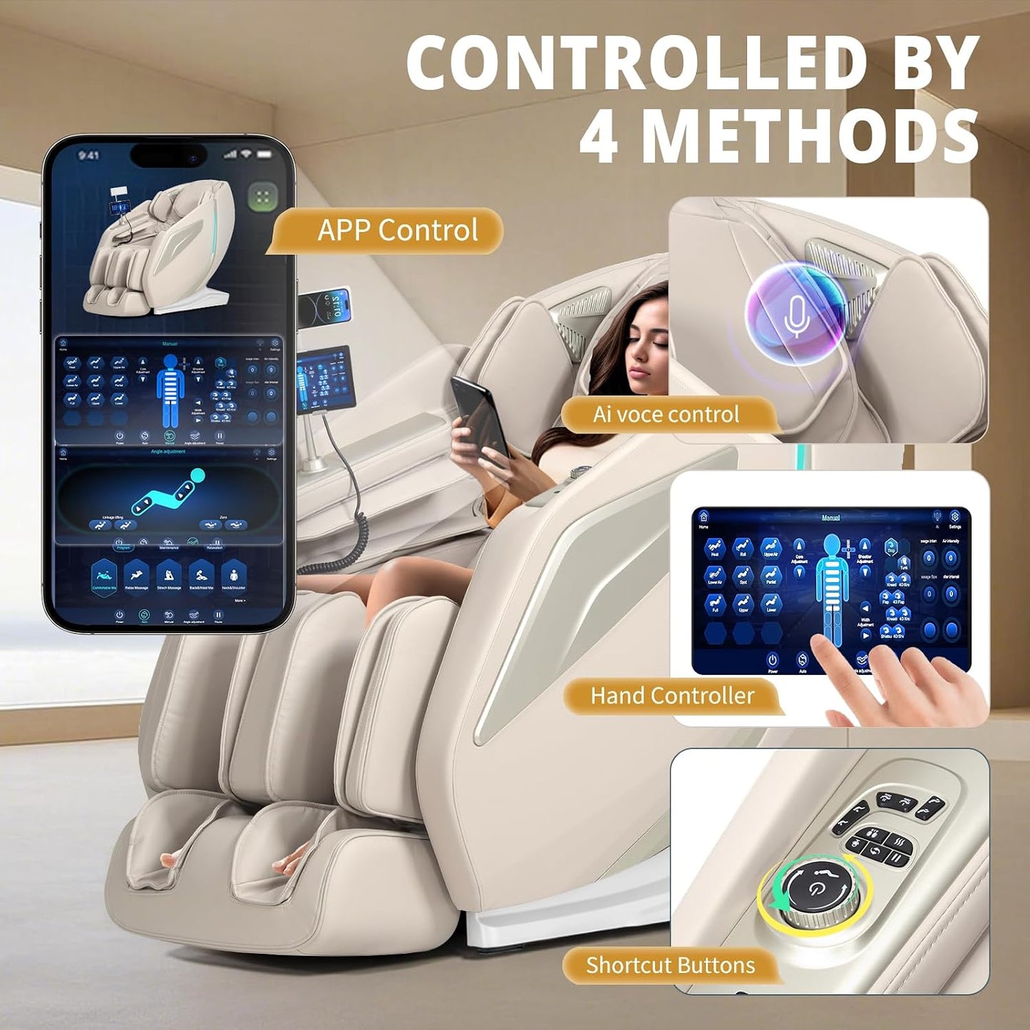 4D Massage Chair Full Body Zero Gravity Recliner,55“ Sl-Track Massage Chair | 15 Auto Modes,11 Technique,40 Airbags Massage,With Yoga Stretch,App Control,Shiatsu Foot Massage,With Body Scan