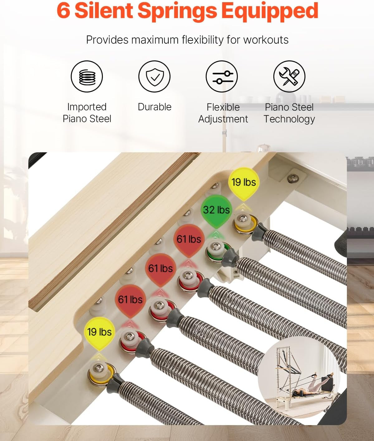 Pilates Reformer Foldable, Suitable for Intermediate and Beginners Users, Pilates Equipment for Home Gym Studio Use with 4 Adjustable Resistance Spring, up to 400 LBS