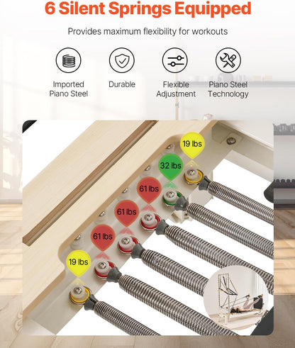 Pilates Reformer Foldable, Suitable for Intermediate and Beginners Users, Pilates Equipment for Home Gym Studio Use with 4 Adjustable Resistance Spring, up to 400 LBS