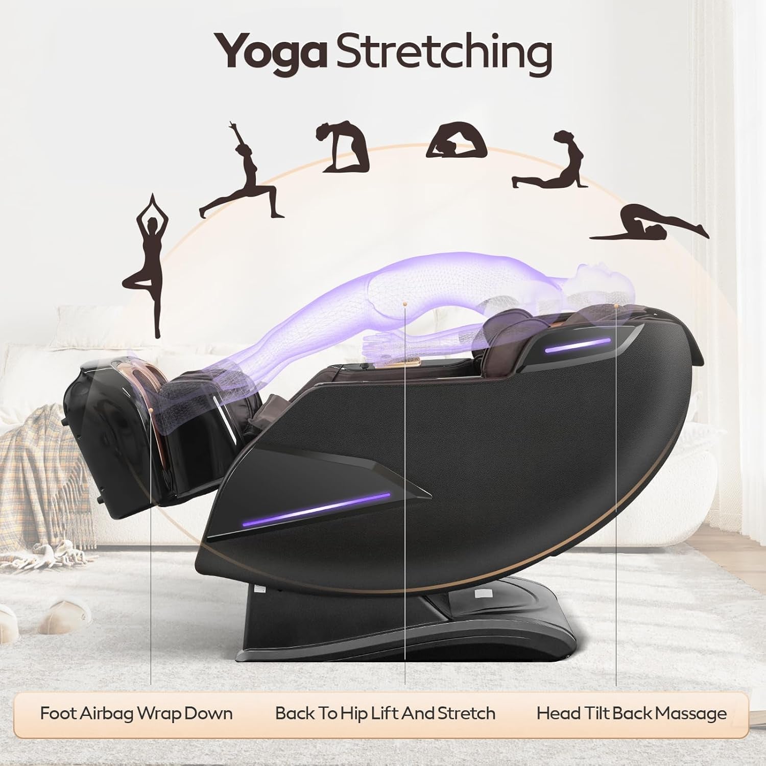 4D Massage Chairs Full Body,Zero Gravity Sl-Track Shiatsu Massage Chair Recliner,Core Heating,20 Massage Techniques,Deep Yoga Stretch,Foot Rollers, Ai Voice,Touch Screen,Wireless Charging
