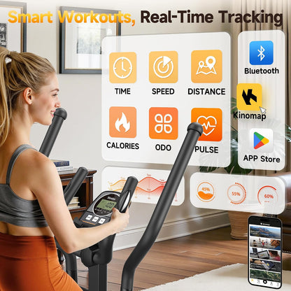 Elliptical Exercise Machine, Elliptical Machine for Home, Magnetic Elliptical Trainer with 15.5IN-19IN Stride, 16 Resistance Levels, 400LBS Loading Capacity, Support Kinomap APP