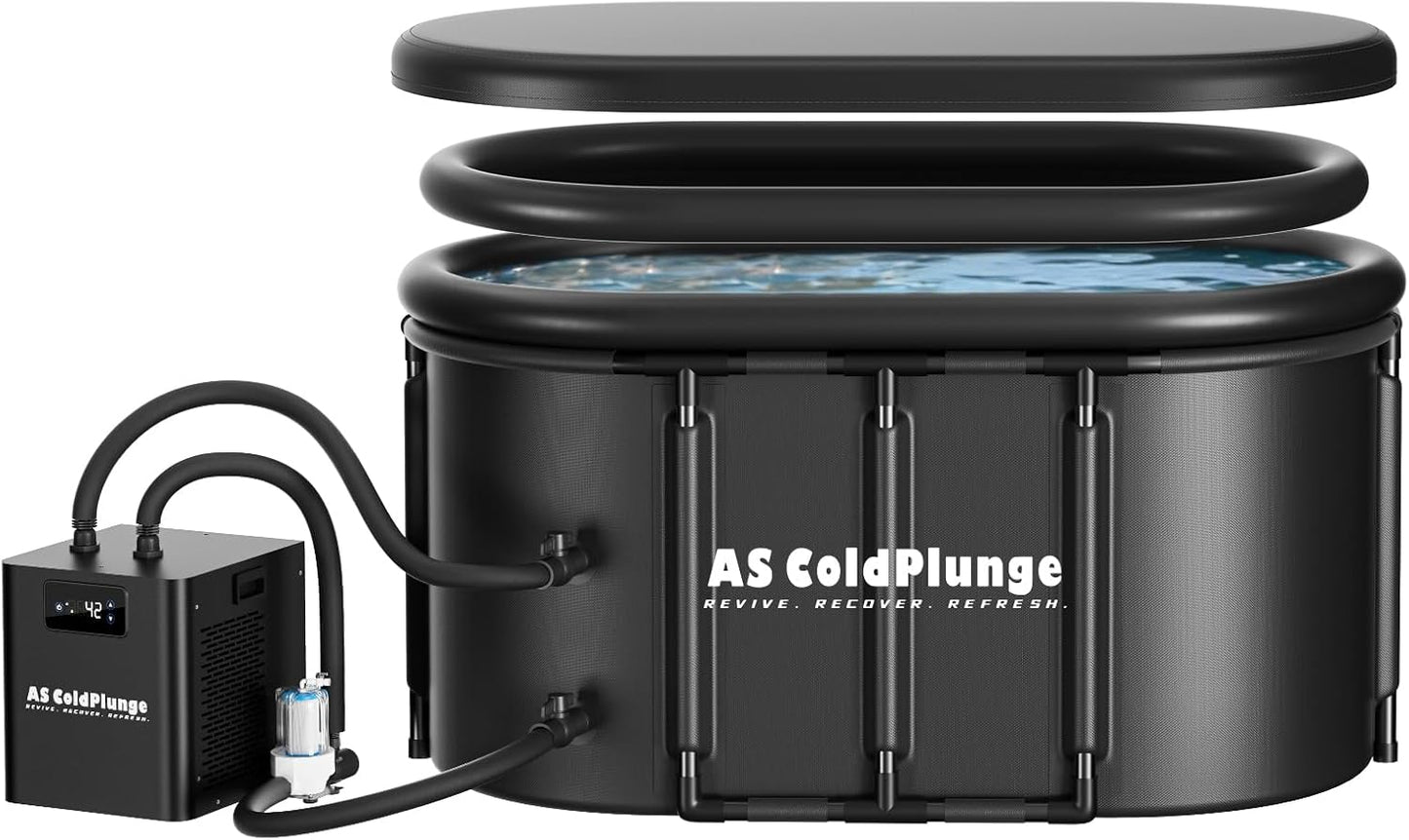 1/3 HP Ice Bath Chiller & 148 Gal Oval Cold Plunge Tub Kit | Cold Plunge Chiller with External Pump & Filter, XXL Upgraded Ice Pod, Cold Plunge Tub with Chiller for Cold Therapy Recovery
