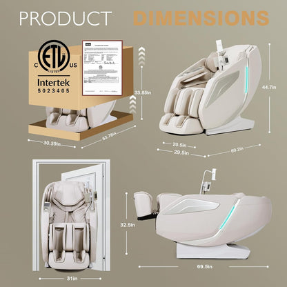 4D Massage Chair Full Body Zero Gravity Sl-Track Body Scan & Stretch, Beige | 40 Airbags, Heat & Zero Gravity Recliner - Shiatsu, Knead, Foot Rollers, Voice & App Control, 15 Auto Modes & 9 Techniques