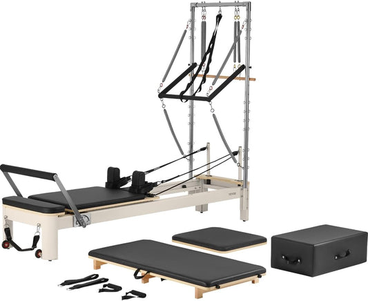 Pilates Reformer Foldable, Suitable for Intermediate and Beginners Users, Pilates Equipment for Home Gym Studio Use with 4 Adjustable Resistance Spring, up to 400 LBS