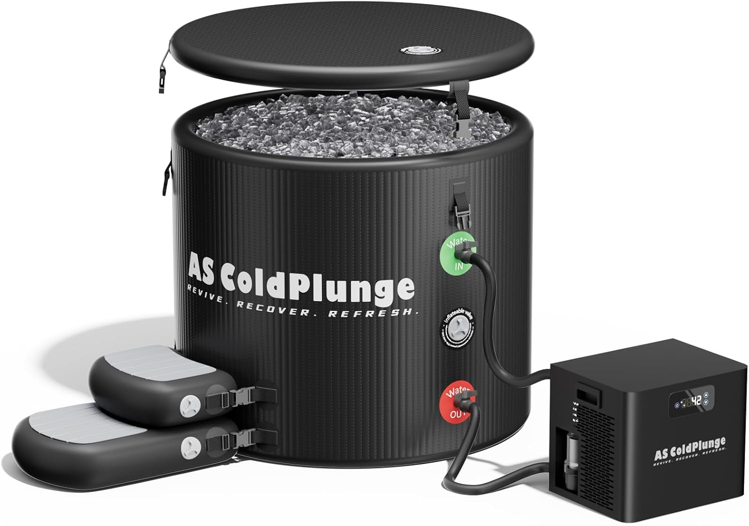 1/3 HP Ice Bath Chiller & 120 Gal Cold Plunge Tub Kit | Built-In Pump & Filter, 42°F Cooling, XL Insulated Ice Pod Pro with Step Stool, Cold Plunge Tub with Chiller for Cold Therapy