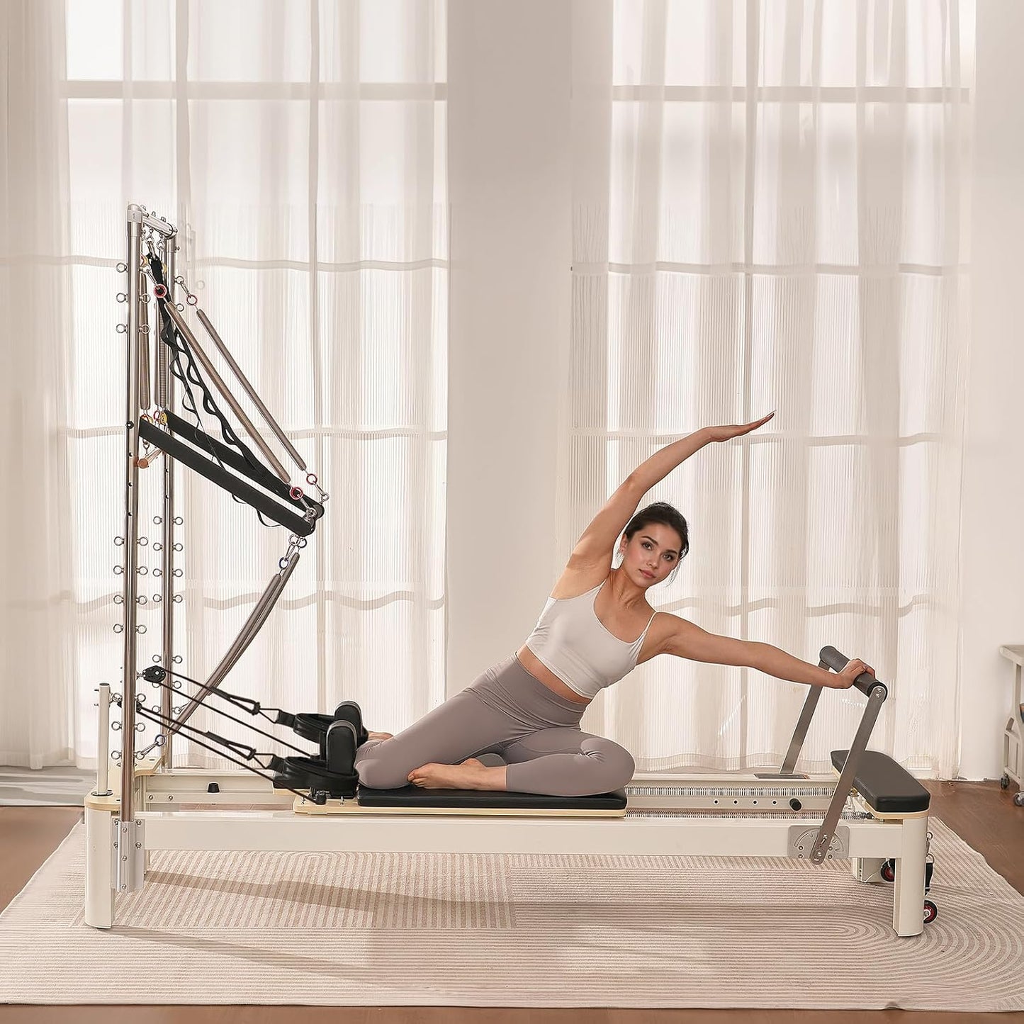 Pilates Reformer Foldable, Suitable for Intermediate and Beginners Users, Pilates Equipment for Home Gym Studio Use with 4 Adjustable Resistance Spring, up to 400 LBS
