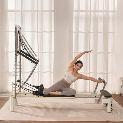 Pilates Reformer Foldable, Suitable for Intermediate and Beginners Users, Pilates Equipment for Home Gym Studio Use with 4 Adjustable Resistance Spring, up to 400 LBS